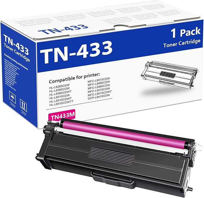 TN-433 TN433 High Yield Toner Cartridge (Magenta, 1-Pack), Replacement for Brother TN-433 TN433M HL-L8260CDW HL-L8360CDW DCP-L8410CDW MFC-L8610CDW Printer Toner