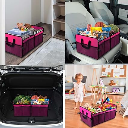 Trunk Organizer for Car, 72L Large Capacity Car Trunk Organizer, Collapsible Multiple Compartments Trunk Organizers,Suitable for A Variety of Cars, SUV, Mini-Van, Pink