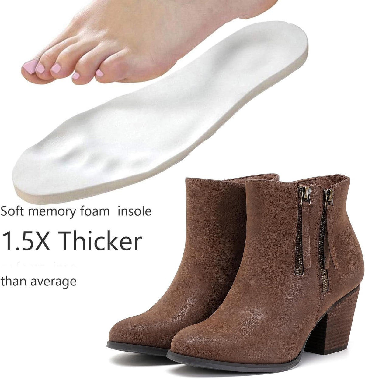 Luoika Women's Wide Width Ankle Boots, Chunky Heel Side Zipper Extra Wide Short Booties