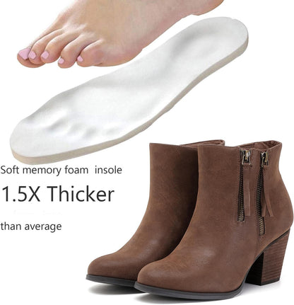 Luoika Women's Wide Width Ankle Boots, Chunky Heel Side Zipper Extra Wide Short Booties