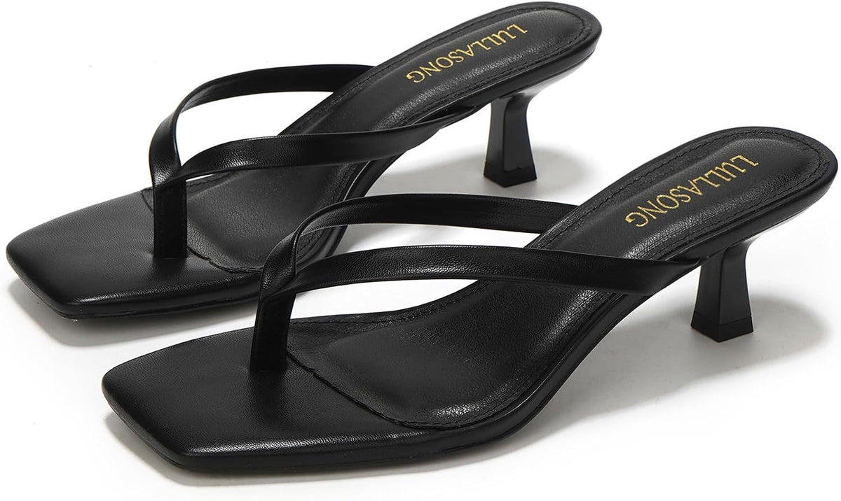 LULLASONG Women's Kitten Heels Sandals Square Open Toe Flip Flop Heels 1.8-2 Inch Heeled Sandals for Women