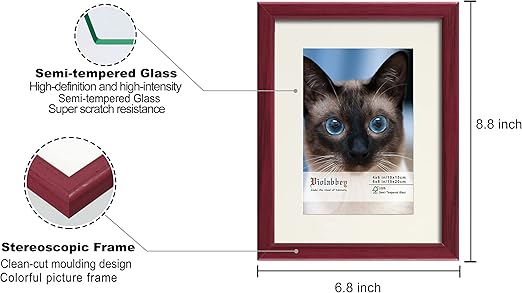 VIOLABBEY 6x8 Picture Frame Red, Photo Frame Set of 4, Display 4x6 Photo with Mat and 6x8 without Mat, Wall or Tabletop, HD Real Glass