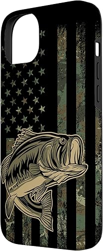 iPhone 14 Plus Bass Fishing Gift Fishing Fisherman Camo Flag Camouflage Case