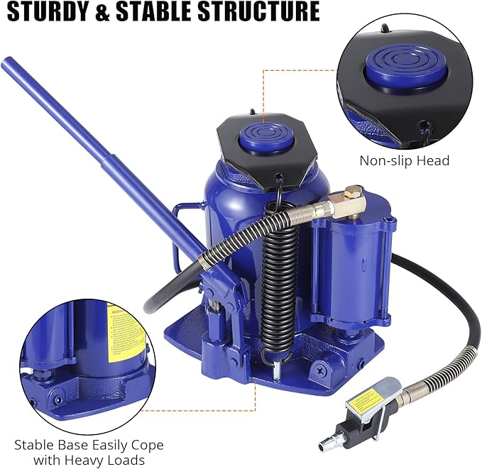 Pneumatic Air Hydraulic Bottle Jack with Manual Hand Pump, 32 Ton Capacity, Heavy Duty for Auto Repair and House Lift