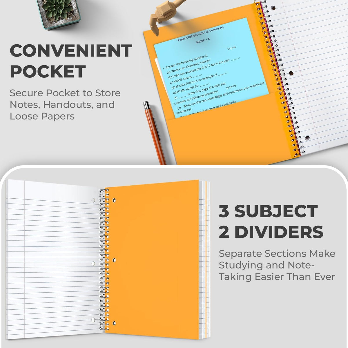 1 Subject Notebook College Ruled, 6 Pack, 70 Sheets (140 Pages), 8 x 10-1/2", 3 Hole Punched Notebooks, Thick No-Bleed Paper, Sturdy Back, College Ruled Notebook for School, Assorted Colors (Color variation may be different from picture)