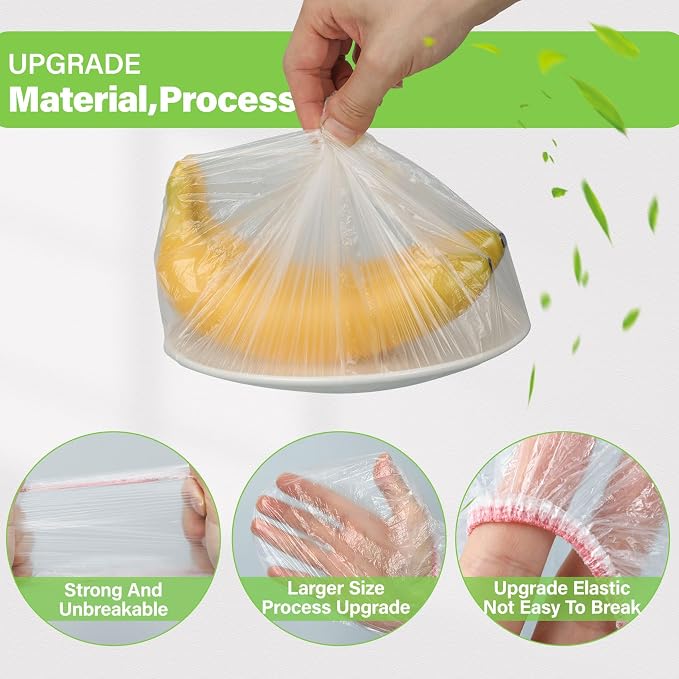 3rd Upgraded Plastic Bowl Covers, 100PCS Bowl Lids for Bread Proofing, 3 Sizes Plastic Covers for Bowls with Elastic, Food Grade Safe Material Food Lids, Reusable