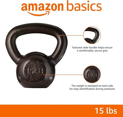 15 lb Kettlebell for Strength Training, Textured Wide Handle, Dark Gray (Actual product is dark gray)