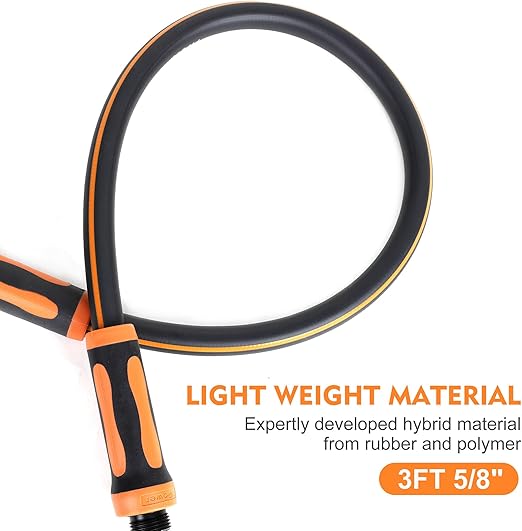 Lead-In Short Garden Hose 3ft x 5/8", Heavy Duty, Flexible, Lightweight, Kink Resistant Water Hose with Swivel Grip Handle, Male to Female Crush Resistant Aluminum Fittings