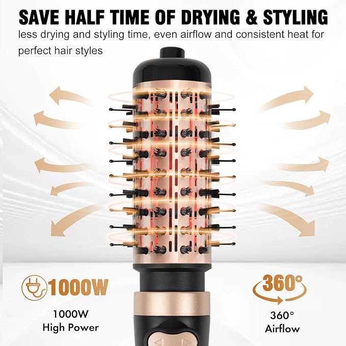 DAILYLIFE Rotating Hair Dryer Brush, Hot Air Brush (1.5"), Spinning Blow Dryer Brush with Ceramic Coating  Ionic Technology