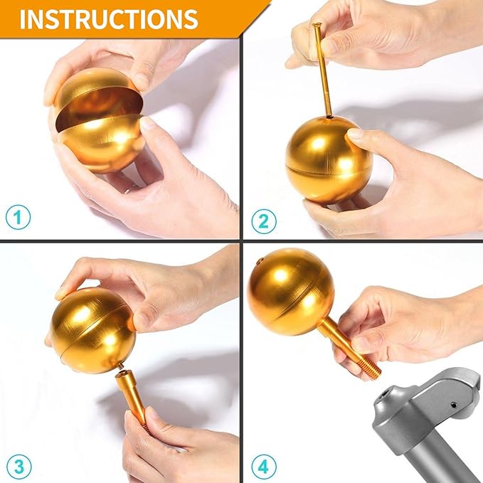 Anley Authentic 3" Flagpole Ball Topper Ornament - Gold Anodized Aluminum Finish - Weatherproof Top Replacement - Fit Standard USA Flag Poles, Pulley Truck  Solar Lights