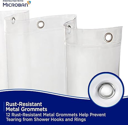 Kenney MB61160 Microban Protected Medium Weight 4.8 Gauge Waterproof PEVA Shower Curtain Liner with Rust-Resistant Metal Grommets and Weighted Magnetic Hem for Bathroom, 70" W x 72" H, Clear, 1-Pack