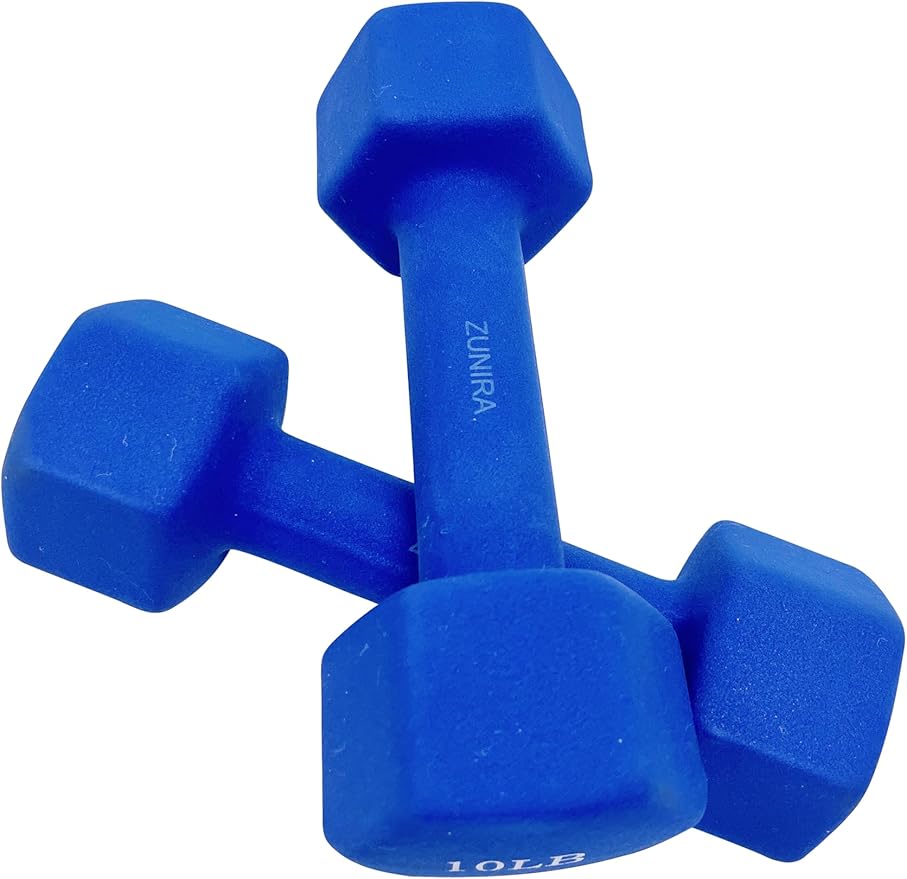 ZUNIRA 10LB Neoprene Dumbbells Set – Hexagon Hand Weights for Women & Men, Anti-Roll Design, Comfortable Grip, Ideal for Strength Training & Home Workouts