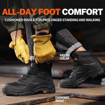 Size 13 GUYISA Steel Toe Boots for Men Work Boots for Men Breathable High Top Work Shoes Lightweight Indestructible Safety Shoes Industry Construction Safety Footwear.
