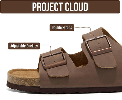 Project Cloud 100% Genuine Leather Mens Sandals - Memory Foam Insole & Cork Footbed Slides for Men Footwear - Non-Slip Summer Sandals for Men & Lightweight Mens Slides (Heritage)