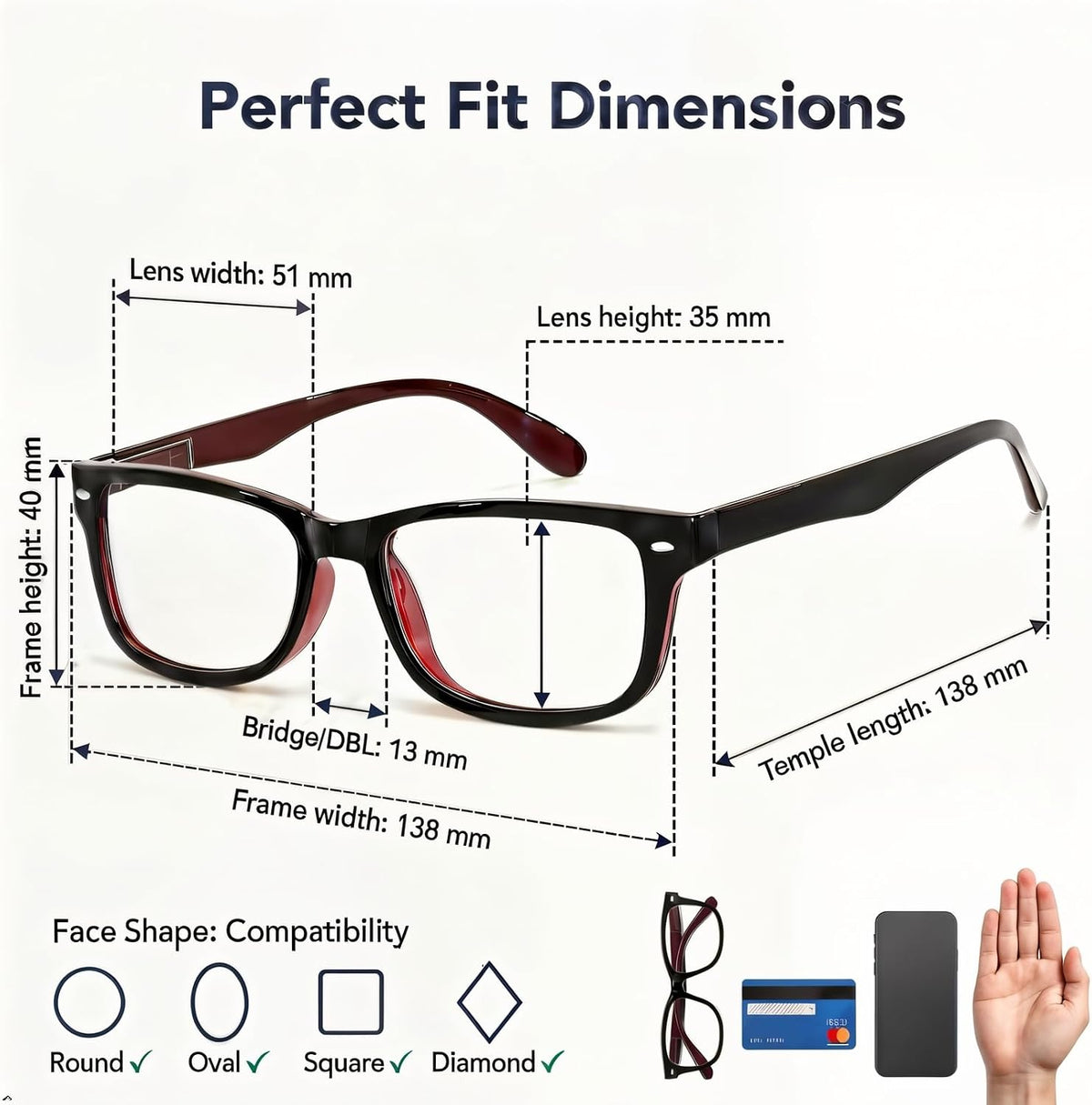 Eyekepper Classic Vintage Style Reading Glasses, Black-Red +1.50