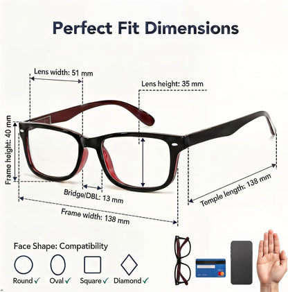 Eyekepper Classic Vintage Style Reading Glasses, Black-Red +1.50