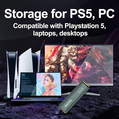 2TB M2 NVME SSD with Heatsink - PCIe Gen4.0 NVMe M.2 2280 3D NAND TLC, 4800MB/s Read, Internal Solid State Drive for PS5/PC, Dynamic SLC Cache, PS5 Storage Expansion, 5-Year Warranty(EN760)