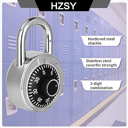 Combination Padlock 1 Pack, Fixed Dial Combination Padlock with Different Combinations, 2 in. Wide. Black Turntable, Lock for Gym  Locker, School, Toolbox, and More