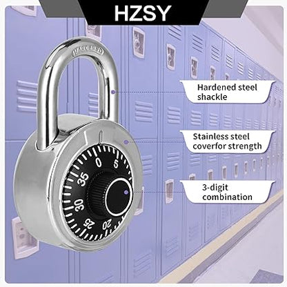 Combination Padlock 1 Pack, Fixed Dial Combination Padlock with Different Combinations, 2 in. Wide. Black Turntable, Lock for Gym  Locker, School, Toolbox, and More
