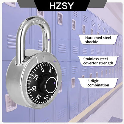 Combination Padlock 1 Pack, Fixed Dial Combination Padlock with Different Combinations, 2 in. Wide. Black Turntable, Lock for Gym  Locker, School, Toolbox, and More