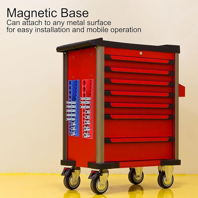 HARFINGTON Magnetic Socket Organizer 38" Drive Metric Socket Holder Tray Socket Storage Rack Holds 30 Standard and Deep Size Sockets, Blue