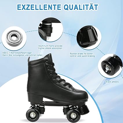 Jessie PU Leather Skates - Premium Adjustable Four-Wheel Roller Skates for Women, Men, Boys  Girls - Indoor  Outdoor
