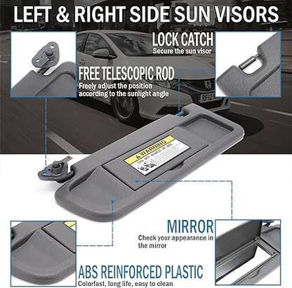 Sun Visors, Left & Right (Driver Side and Passenger Side), Replacement for 2006-2011 Honda Civic Replaces 83280-SNA-A01ZA, 83230-SNA-A01ZA (Atlas Gray)