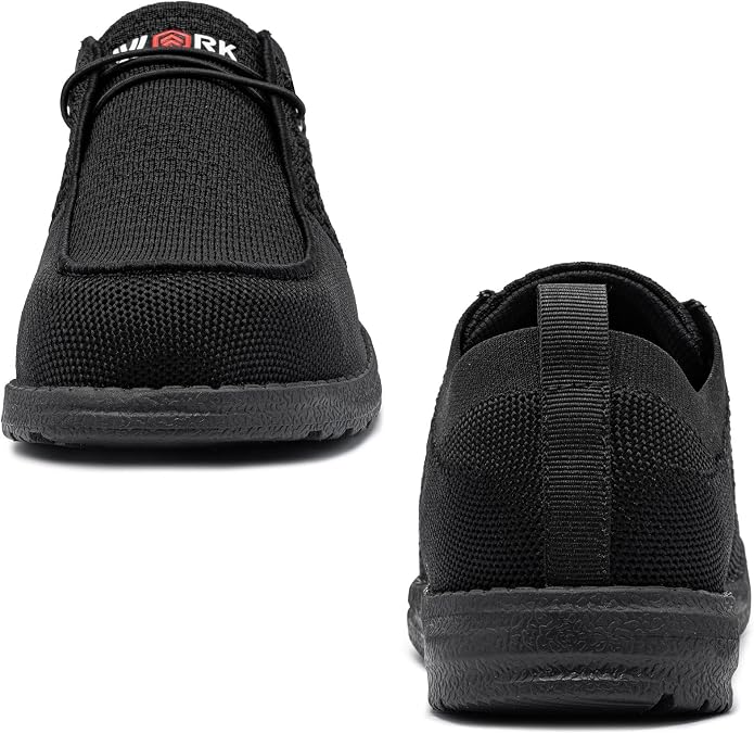 Lightweight, steel-toe slip-on shoes from LARNMERN, comfortable and protective for work or everyday wear.