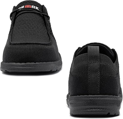 Lightweight, steel-toe slip-on shoes from LARNMERN, comfortable and protective for work or everyday wear.