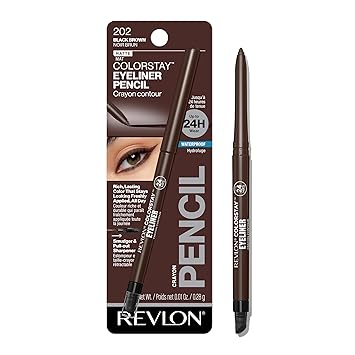 Revlon ColorStay Pencil Eyeliner with Built-in Sharpener, Waterproof, Smudgeproof, Longwearing Eye Makeup with Ultra-Fine Tip, Black Brown, 0.01 oz