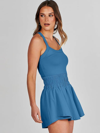 ANRABESS Womens Mini Tennis Dresses Skort Summer Sleeveless One Piece Workout Romper Dress with Shorts Athletic 2025 Outfit
