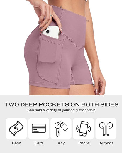 NORMOV 4 Packs Spandex Shorts for Women with Pockets, 3'' High Waisted Tummy Control Booty Yoga Shorts
