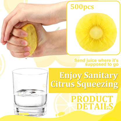500 Pack Lemon Cover for Squeezing, Lemon Seed Free Mesh Nets Yellow Lemon Squeezing Bags Filter Seeds, Fits Lemon Halves, Elastic Design, Family Gathering Kitchen Bar Restaurant