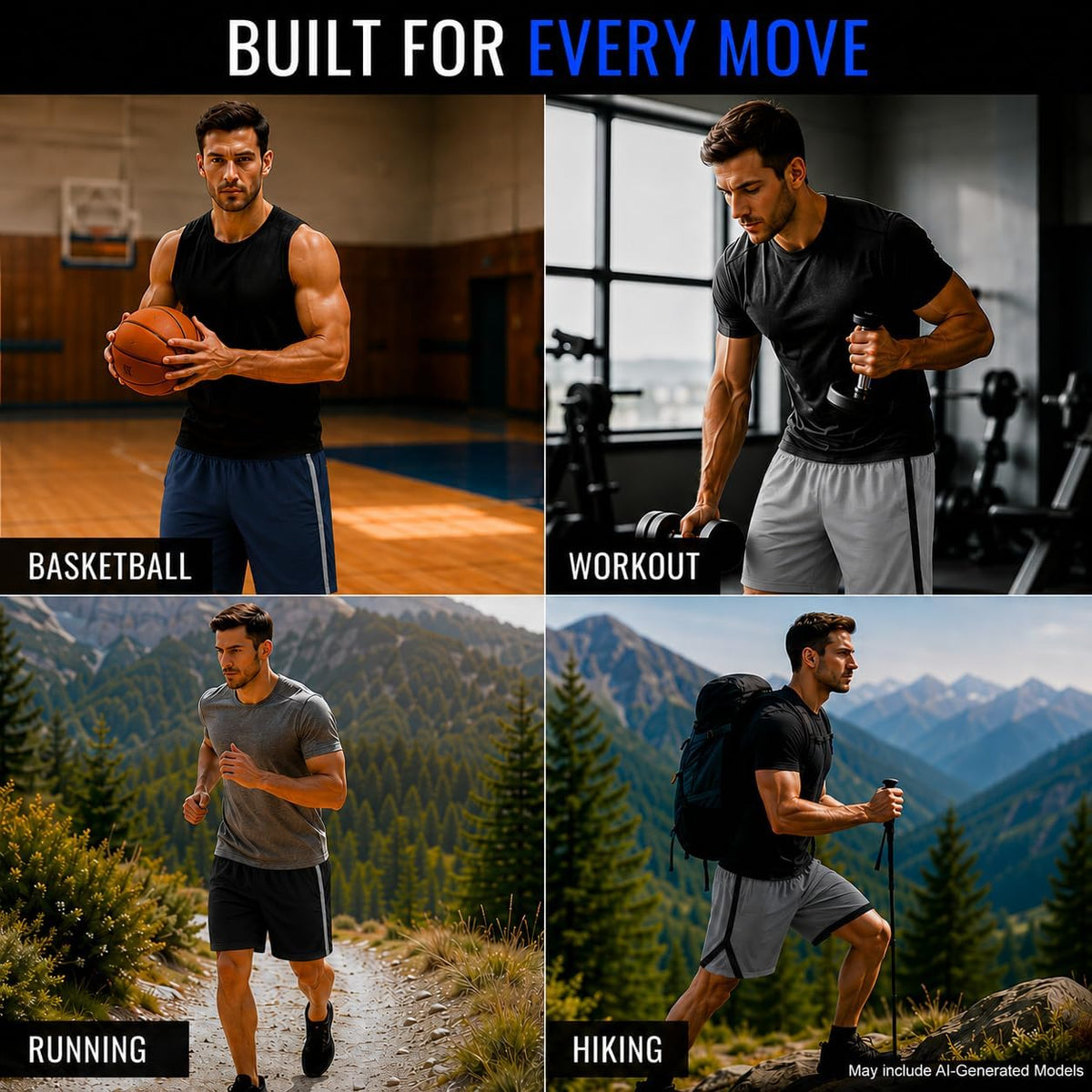 Essential Elements Men’s Athletic Shorts 3 Pack – Quick-Dry Moisture Wicking Basketball, Gym & Workout Shorts with Pockets