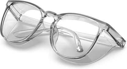 TOREGE Safety Glasses, Fashionable Eye Protection Glasses With Clear Scratch Resistant Lenses, Great Safety Goggles For Women & Men(Transparent Gray&Clear Lens)