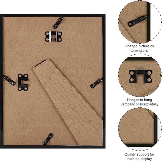 Giftgarden Black 8.5x11 Picture Frame Set of 4, Matted to 6x8 Picture or 8.5 x 11 Inch Certificate Award Document Without Mat, Wall and Tabletop Display