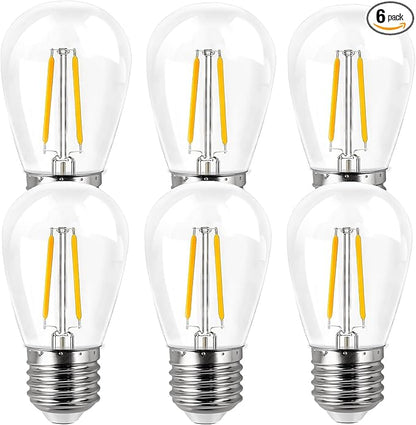 15W 20W 25W Light Bulbs Equivalent, 2W LED Edison Bulb Soft White 2700K, S14 E26 Low Watt Light Bulbs for Outdoor String Lights,Table Lamp, 6-Pack