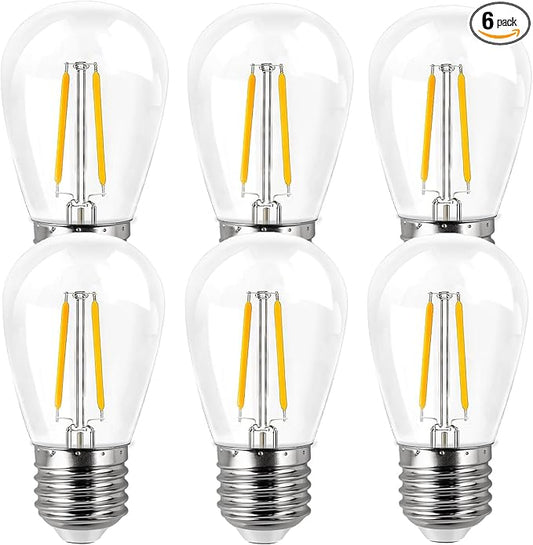 15W 20W 25W Light Bulbs Equivalent, 2W LED Edison Bulb Soft White 2700K, S14 E26 Low Watt Light Bulbs for Outdoor String Lights,Table Lamp, 6-Pack