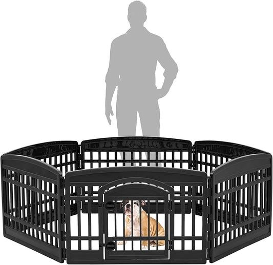 IRIS USA 24" 6-Panel Dog Playpen with Door, 61 x 61 x 24, Puppy Playpen, Dog Play Pen Indoors, Pet Fence, SmallMedium Pets, Black