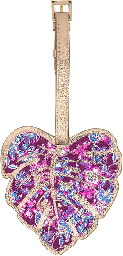 Lilly Pulitzer Turtle Shaped Luggage Tag with Secure Strap, Durable Vegan Leather, Colorful Suitcase Identifier for Travel, Splendor in The Sand