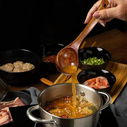 Wooden Ladle Long Handle Spoon For Soup Deep Serving Spoon Large Kitchen Teak Ladles For Cookware Versatile Utensil 10 Inch Smooth Finish Lightweight Natural Texture