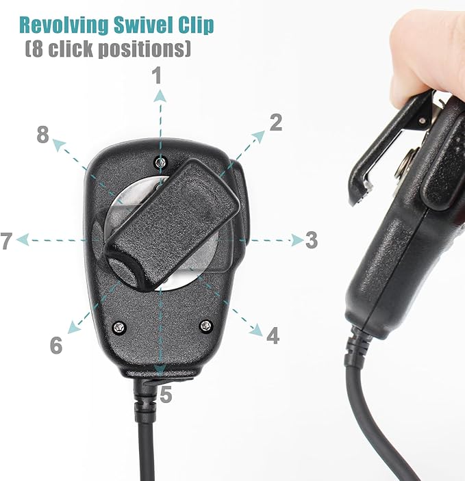 Hm-186ls Small Speaker Microphone Compatible for icom ID-31A ID-51A ID-52A IP100H IP501H radios with 3.5mm Audio Jack and Revolving Swivel Clip Right Angle 2-pin connecto and Revolving Swivel Clip