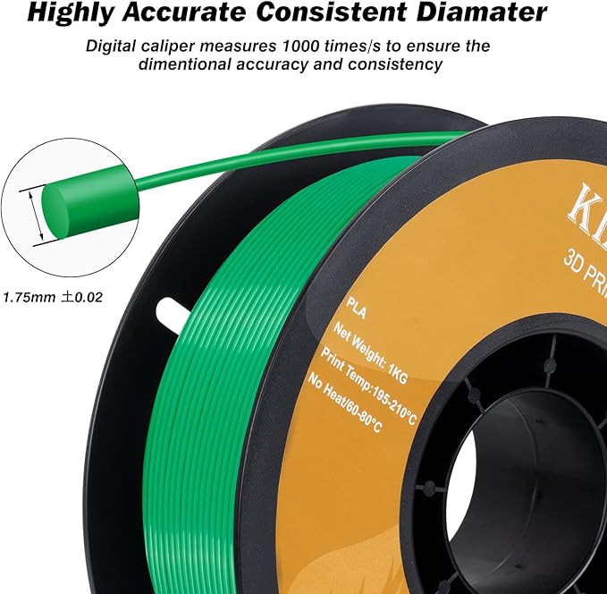 Kingroon PLA 3D Printer Filament, Dimensional Accuracy - 0.02 mm, 1 kg Spool(2.2lbs), 1.75 mm,Green