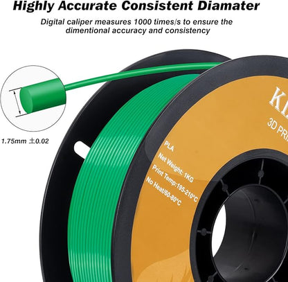 Kingroon PLA 3D Printer Filament, Dimensional Accuracy - 0.02 mm, 1 kg Spool(2.2lbs), 1.75 mm,Green