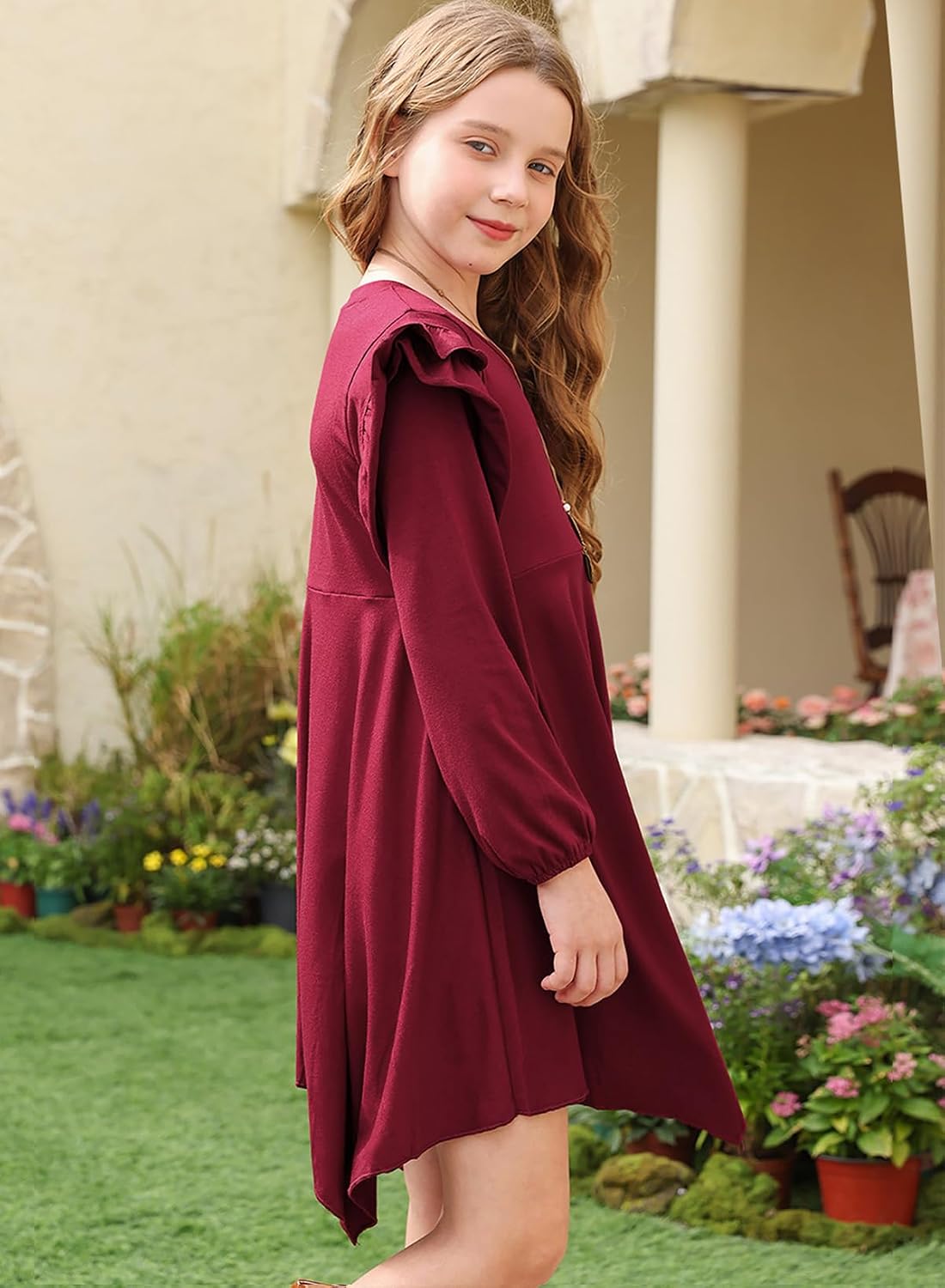 blibean Girls Long Sleeve High Low Dresses Tween Cute Swing Dress Size 6-15 Years .