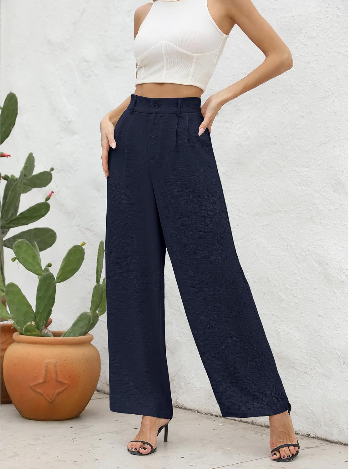 CZYINXIAN Women's Casual High Waisted Wide Leg Pants Flowy Business Work Casual Pants with Pockets