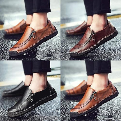 Qiucdzi Men's Casual Penny Loafers Breathable Lace-up Driving Boat Shoes Handmade Flats Dress Shoes