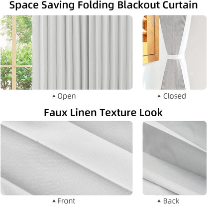 Treatmentex Folding Pleated Extra Wide Room Divider Blackout Curtains for Living Room Bedroom, White Full Blackout Curtains with Hooks for Patio Door, Wall Closet, 60"x84" 1 Panel, Accordion Style