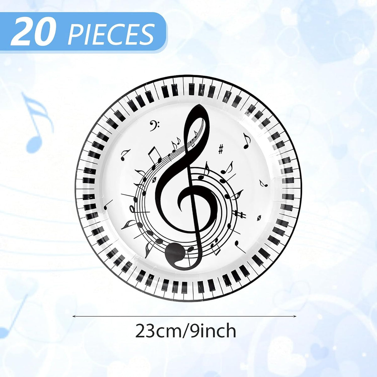 20Pcs Musical Note Party Plates 9 Inch Paper Plates Music Themed Party Supplies Musical Notes Disposable Plates Set, for Picnic Kids Party Baby Shower Music Concert Birthday Karaoke Decorations