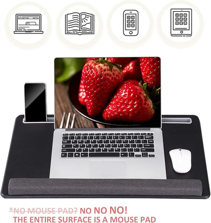 Extra Large Lap Laptop Desk - Full PU Material Mouse Pad Gaming Tray - Portable LapDesk with Phone Holder  Wrist Rest for Notebook, MacBook, Tablet, Bed, Sofa(Black, Fit Up 17.3-in Laptops)